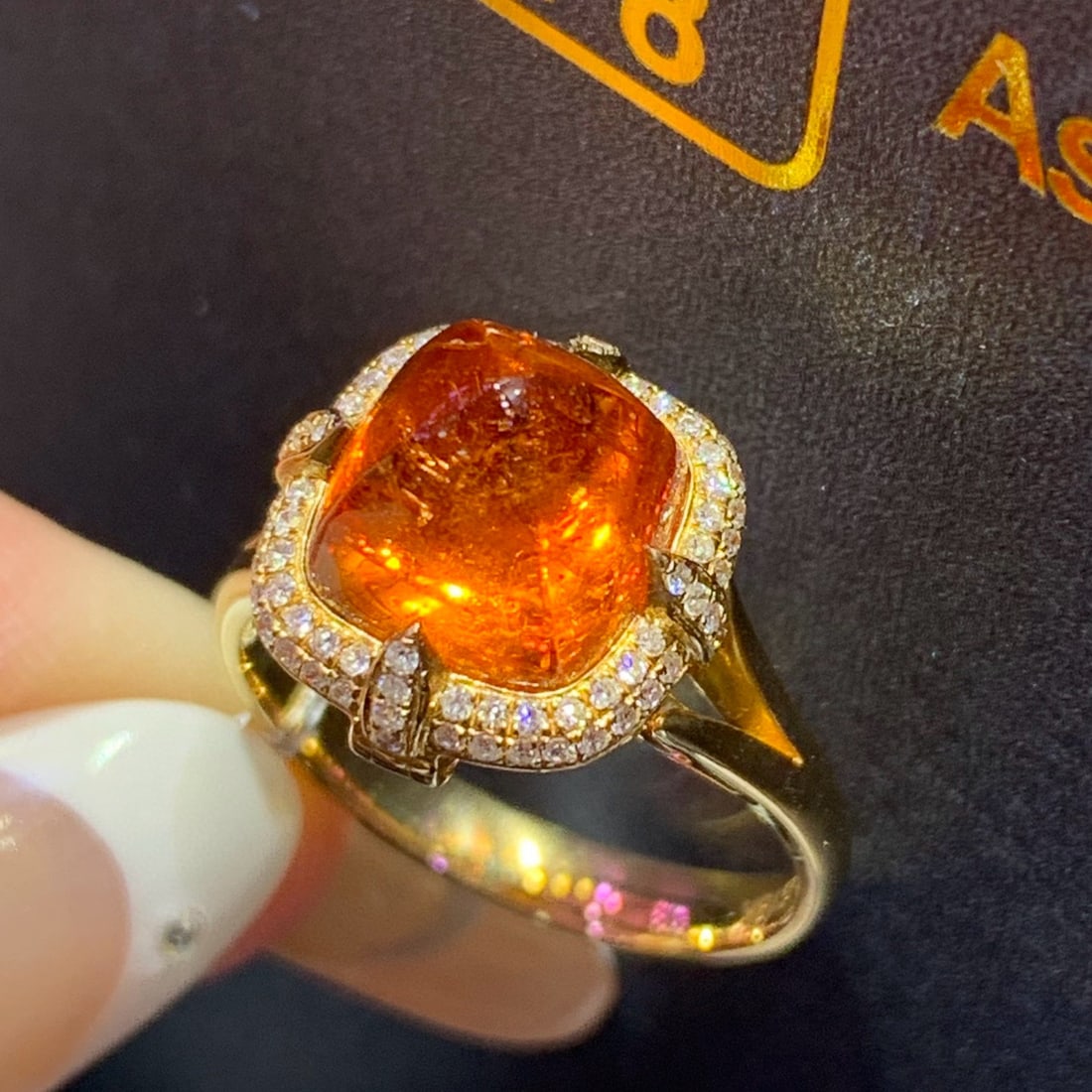 14k Gold 7.18 Ctw Natural Spessartine & Diamond & Cocktail Ring/pendant( Without Chain ) - 2
