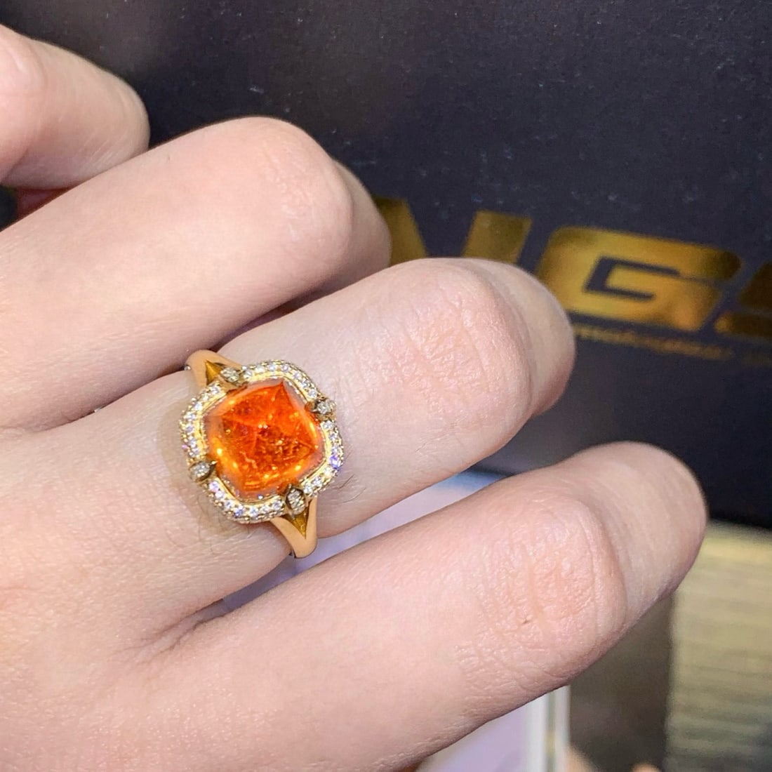 14k Gold 7.18 Ctw Natural Spessartine & Diamond & Cocktail Ring/pendant( Without Chain ) - 7