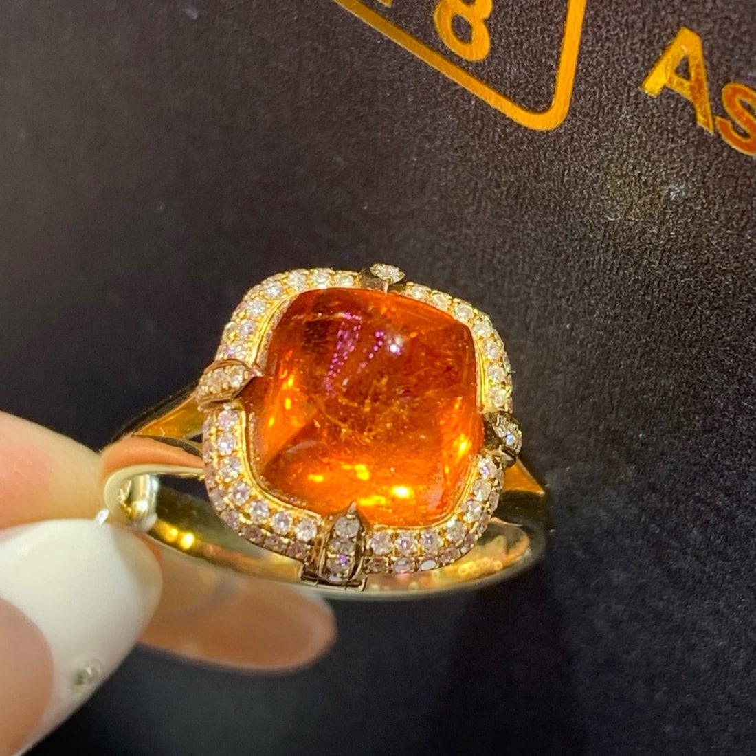 14k Gold 7.18 Ctw Natural Spessartine & Diamond & Cocktail Ring/pendant( Without Chain ) - 8