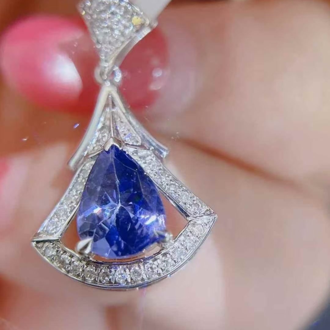14k Gold 1.08 Ctw Natural Tanzanite & Diamond Pendant( Without Chain ) - 2