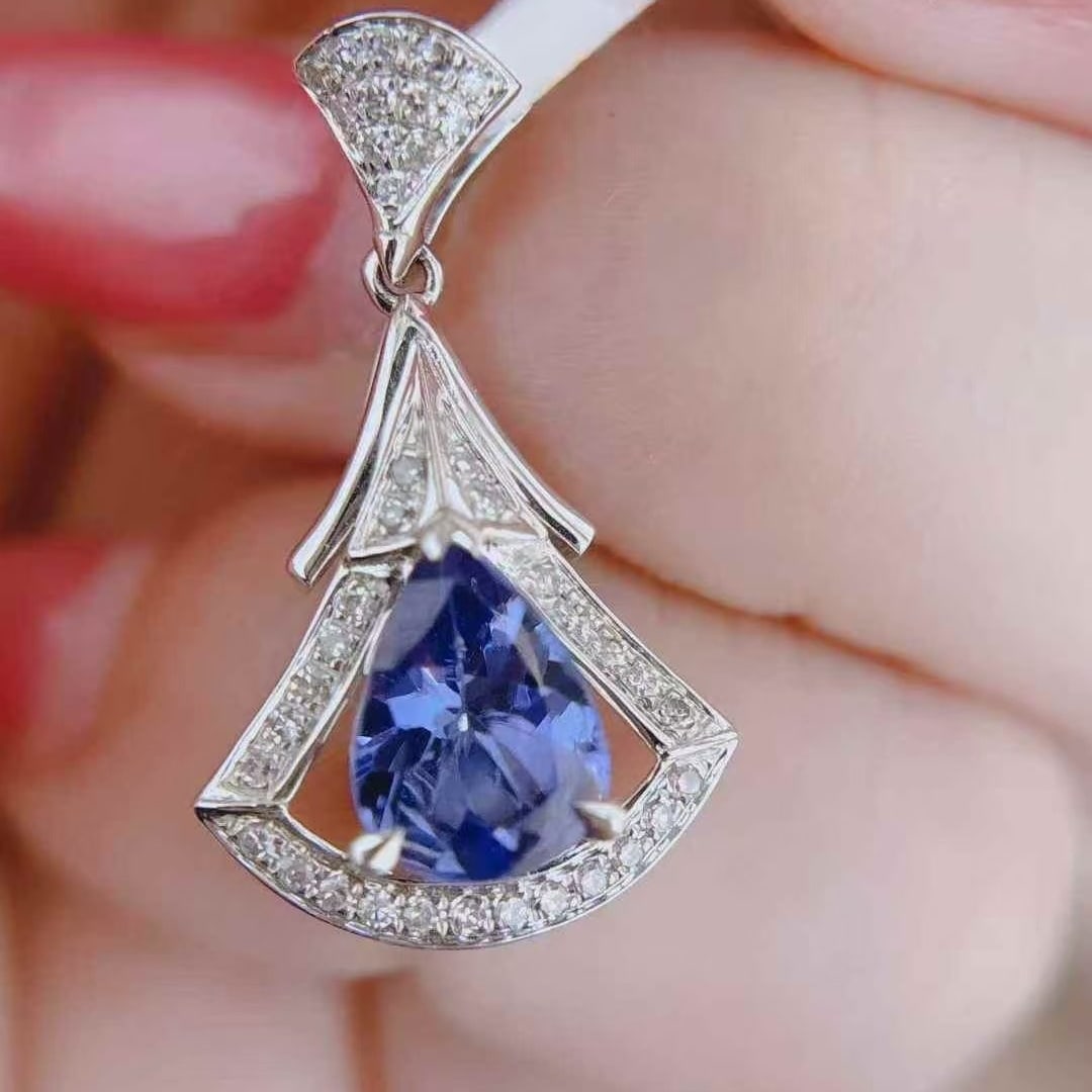 14k Gold 1.08 Ctw Natural Tanzanite & Diamond Pendant( Without Chain ) - 4