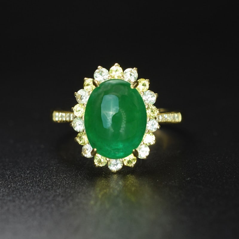 14k Gold 4.23 Ctw Natural Emerald & Sapphire Ring: Ref:231091099 // gold content:14k gold // ring size:7. 25us // // main gemstone:emerald // shape:oval // carat weight:4. 00ct // color:green // treatment:natural // // adjacent gemstone 2 : sapphire
