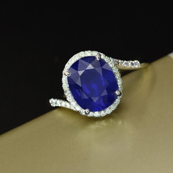 14k Gold 1.80 Ct Natural Sapphire & Diamond Ring - 3