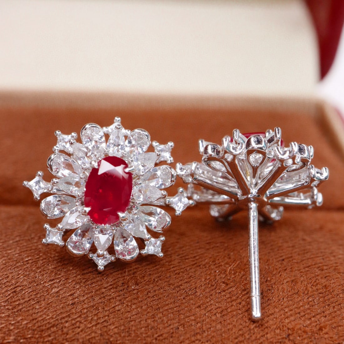 14k Gold 1.29 Ct Natural Ruby & Sapphire Earrings - 3