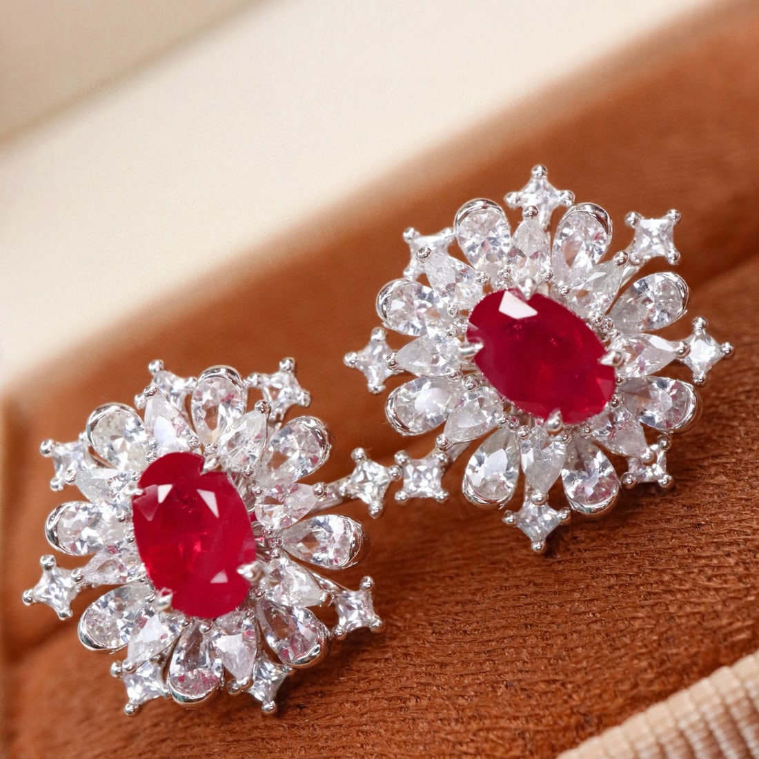 14k Gold 1.29 Ct Natural Ruby & Sapphire Earrings - 4