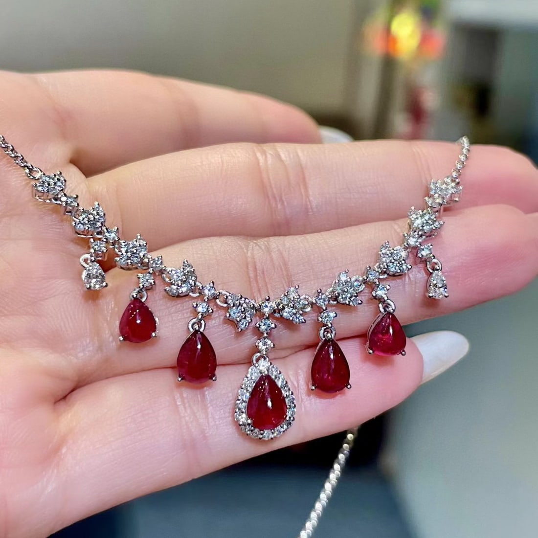 14k Gold 4.84 Ctw Natural Ruby & Diamond Necklace - 2