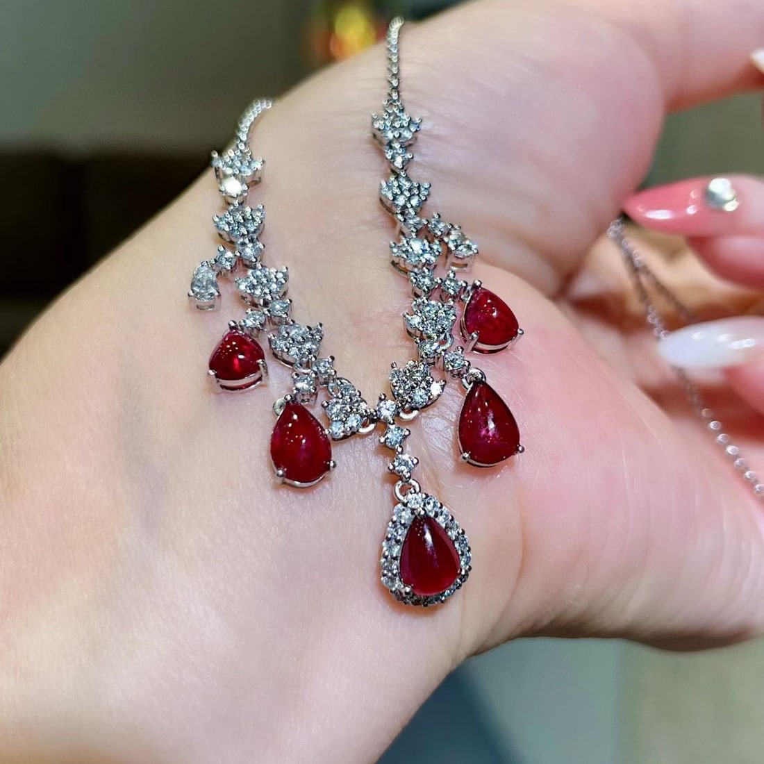 14k Gold 4.84 Ctw Natural Ruby & Diamond Necklace - 3