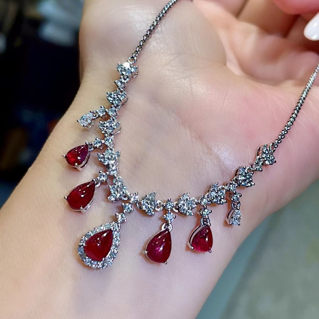 14k Gold 4.84 Ctw Natural Ruby & Diamond Necklace - 5