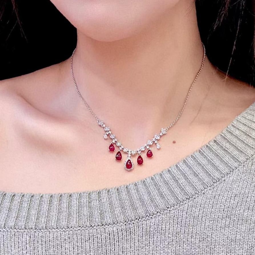 14k Gold 4.84 Ctw Natural Ruby & Diamond Necklace - 6
