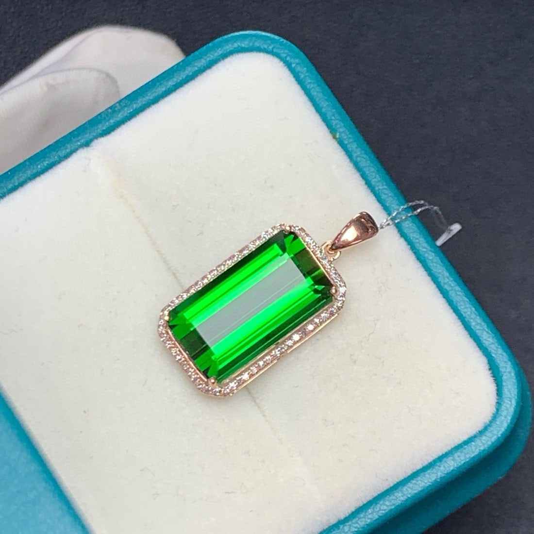 14k Gold 8.6 Ct Natural Tourmaline & Diamond Pendant( Without Chain ) - 2