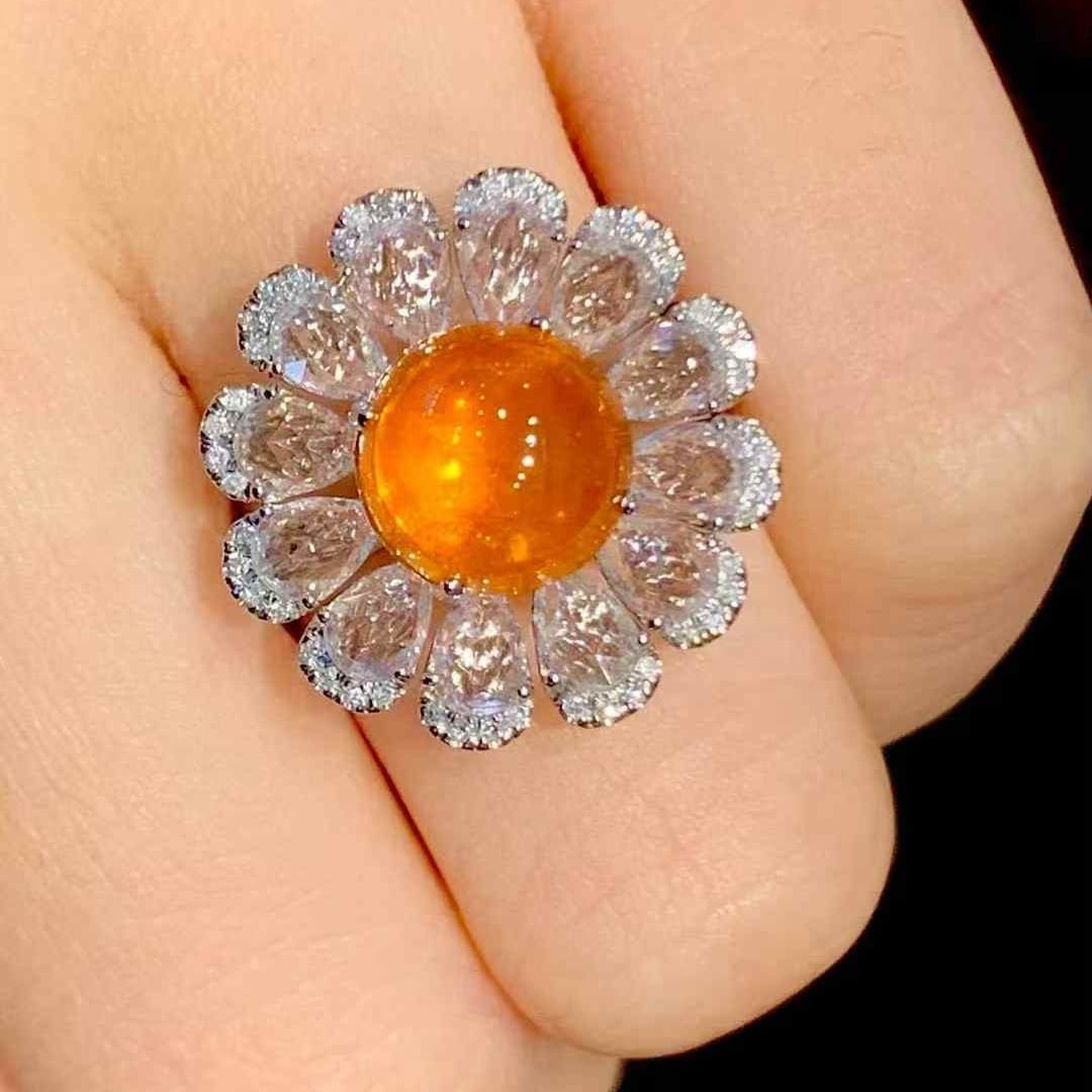 14k Gold 4.55 Ct Natural Spessartine & Diamond & Sapphire Ring - 5
