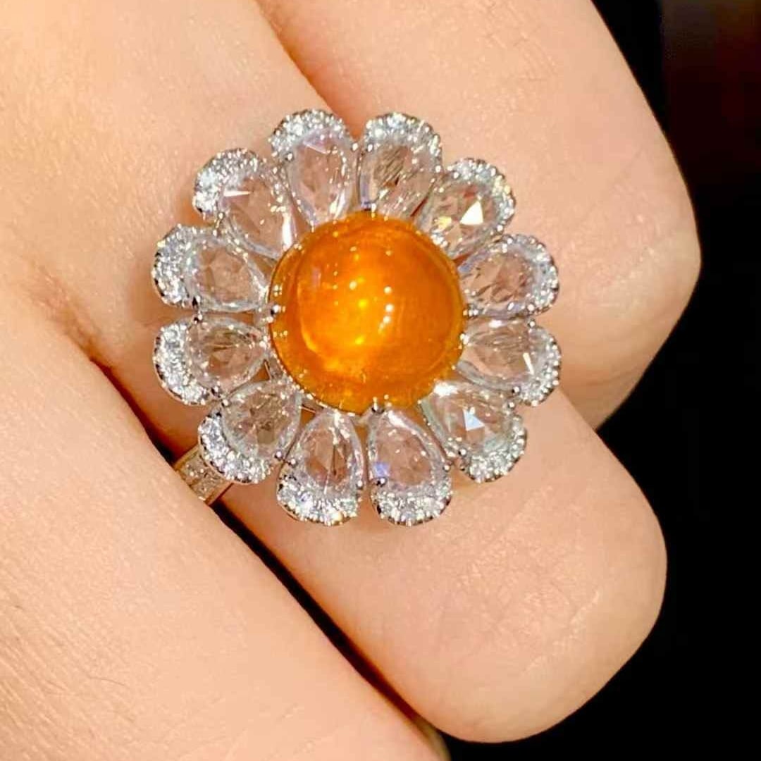 14k Gold 4.55 Ct Natural Spessartine & Diamond & Sapphire Ring - 6