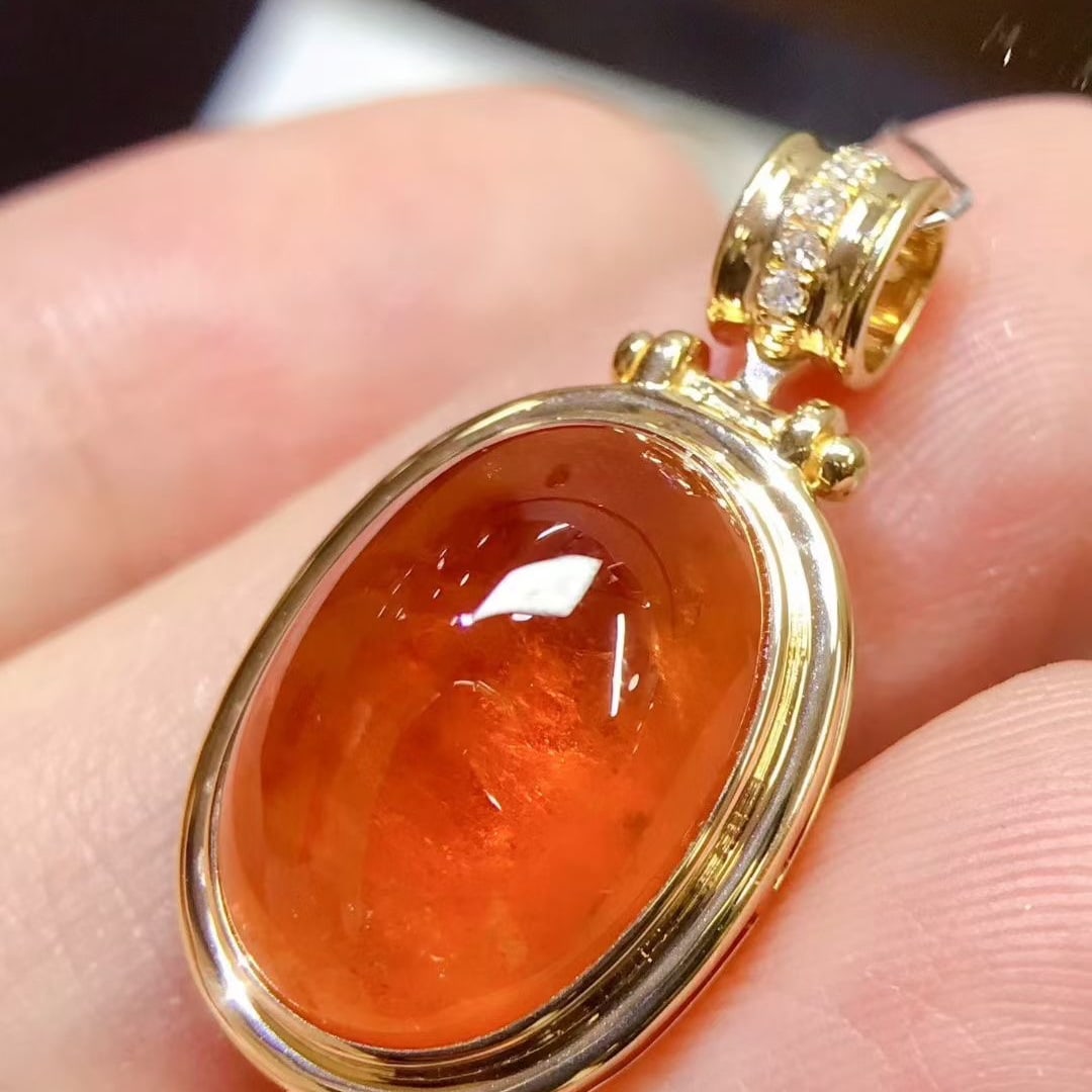 14k Gold 13.2 Ct Natural Spessartine & Diamond Pendant( Without Chain ) - 2
