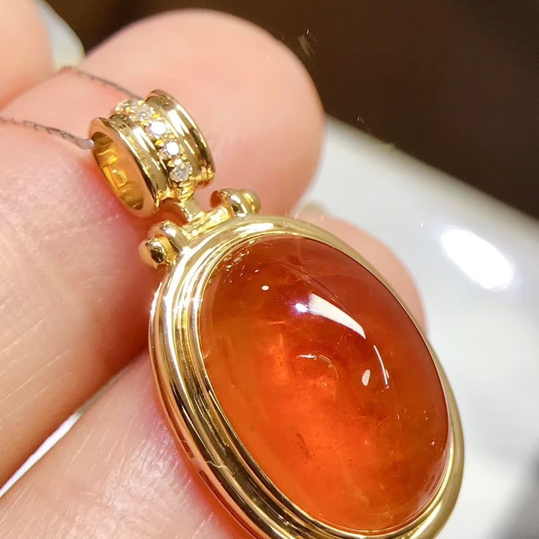 14k Gold 13.2 Ct Natural Spessartine & Diamond Pendant( Without Chain ) - 3