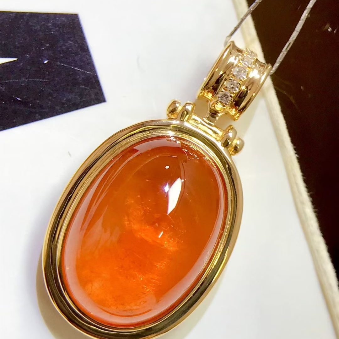 14k Gold 13.2 Ct Natural Spessartine & Diamond Pendant( Without Chain ) - 4