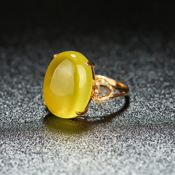 14k Gold 11.8 Ct Natural Prehnite & Diamond Ring - 2