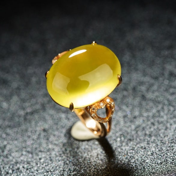 14k Gold 11.8 Ct Natural Prehnite & Diamond Ring - 5