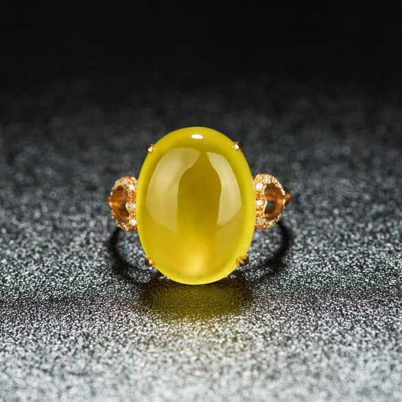 14k Gold 11.8 Ct Natural Prehnite & Diamond Ring - 6
