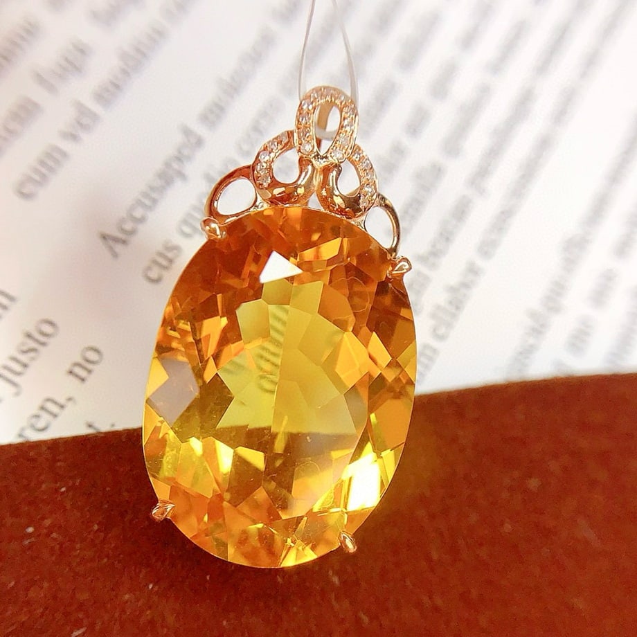 14k Gold 26.85 Ct Natural Citrine & Diamond Pendant( Without Chain ) - 2