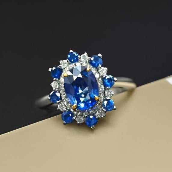 14k Gold 1.23 Ctw Natural Sapphire & Diamond Ring - 2