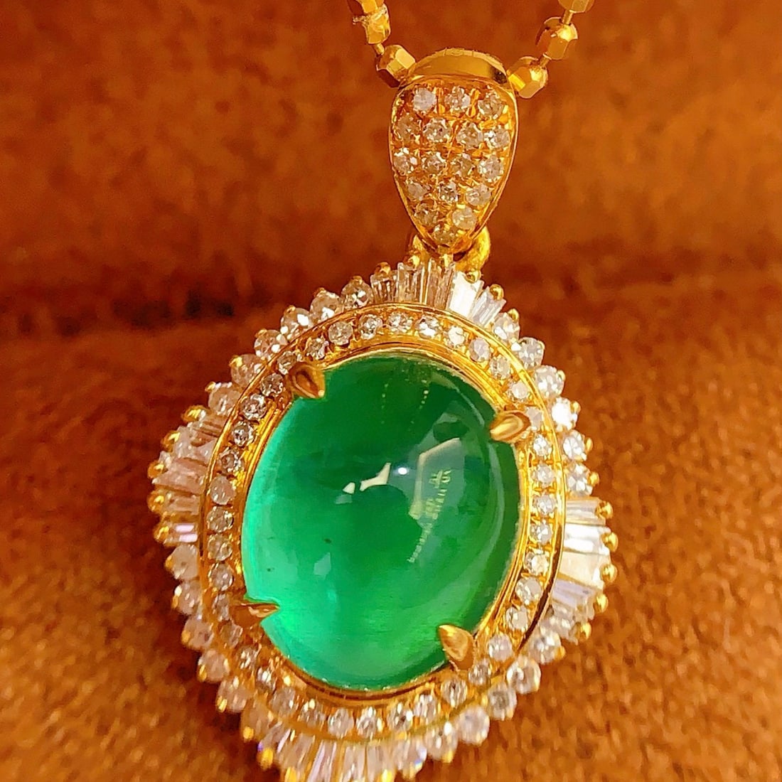 14k Gold 3.06 Ct Natural Emerald & Diamond Pendant( Without Chain ) - 2
