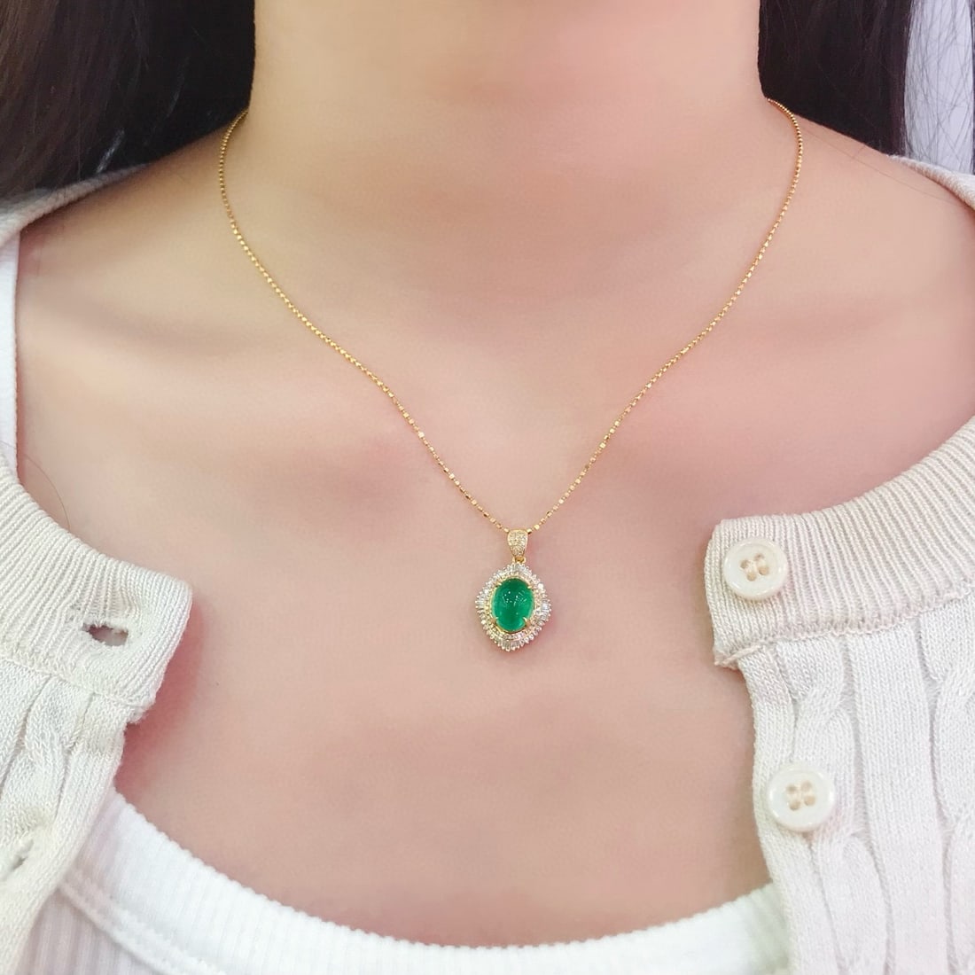 14k Gold 3.06 Ct Natural Emerald & Diamond Pendant( Without Chain ) - 5