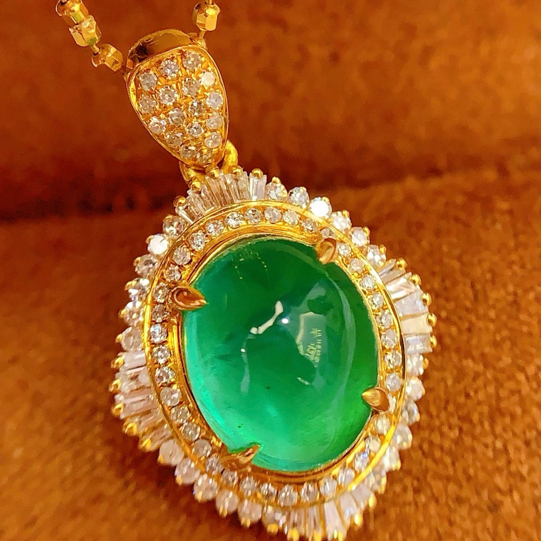 14k Gold 3.06 Ct Natural Emerald & Diamond Pendant( Without Chain ) - 6