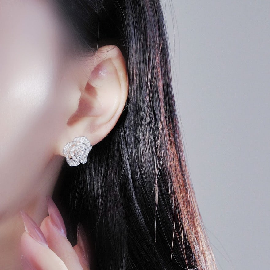 14k Gold 1 Ct Natural H Diamond & Flowers Earrings - 2