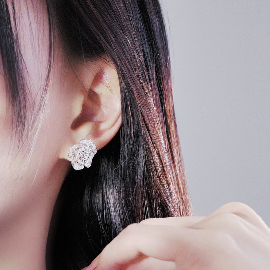 14k Gold 1 Ct Natural H Diamond & Flowers Earrings - 3