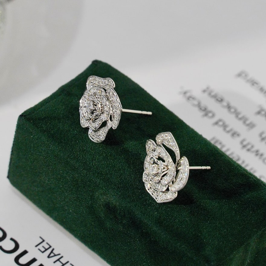 14k Gold 1 Ct Natural H Diamond & Flowers Earrings - 5
