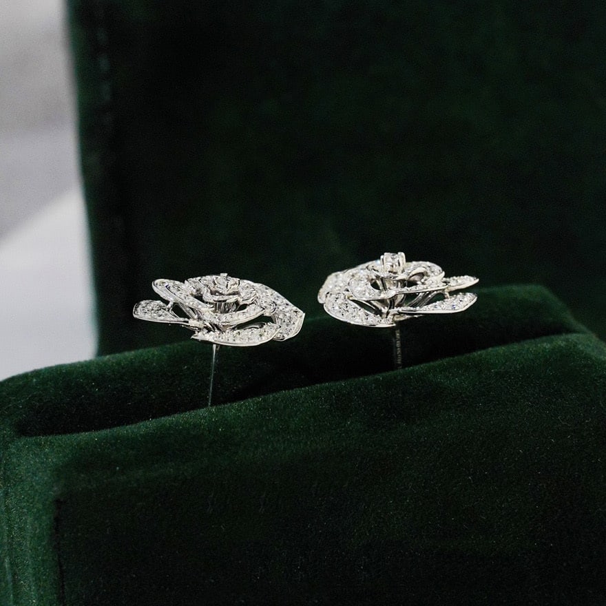 14k Gold 1 Ct Natural H Diamond & Flowers Earrings - 6