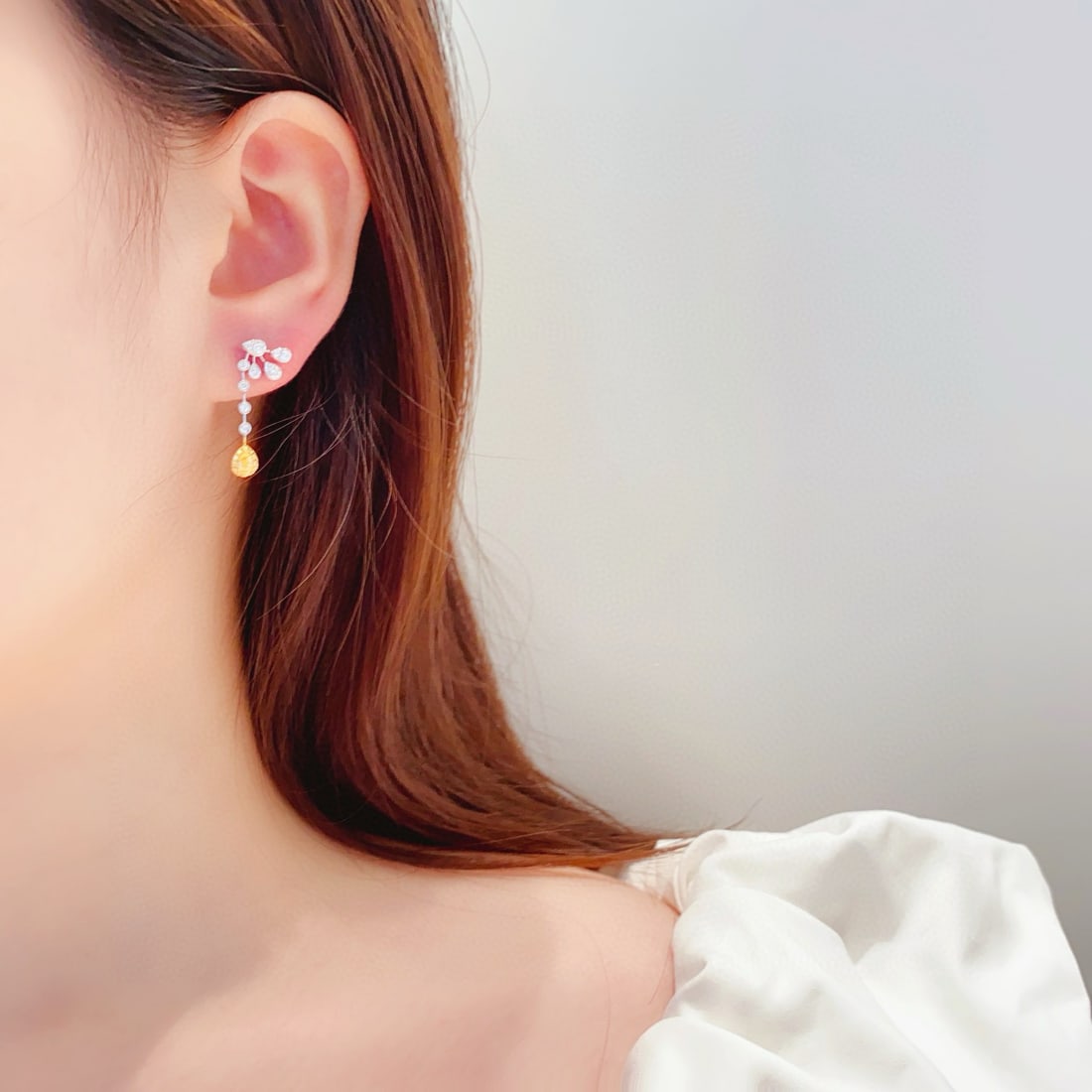 14k Gold 0.68 Ctw Natural Yellow Diamond & Diamond Earrings - 2
