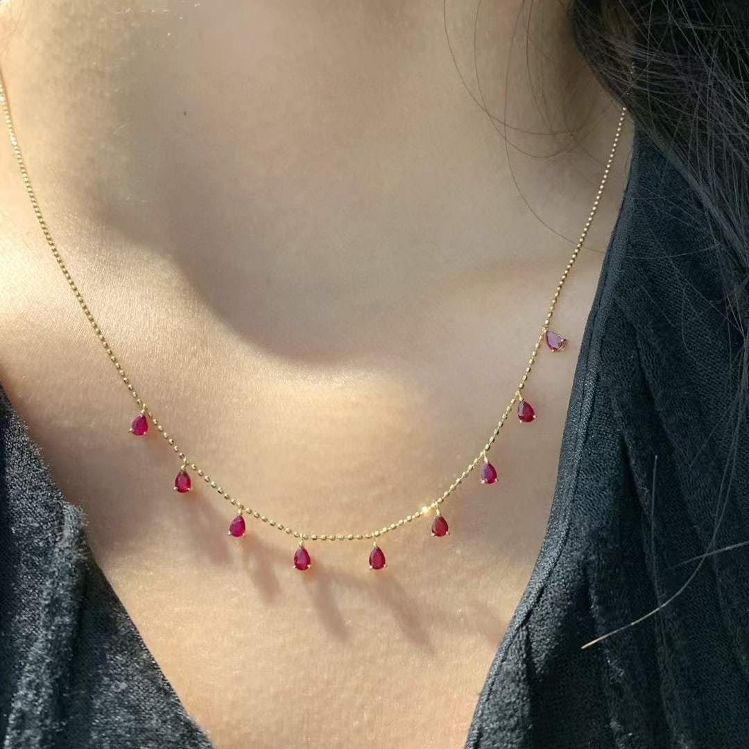 14k Gold 1 Ct Natural Ruby Necklace - 3