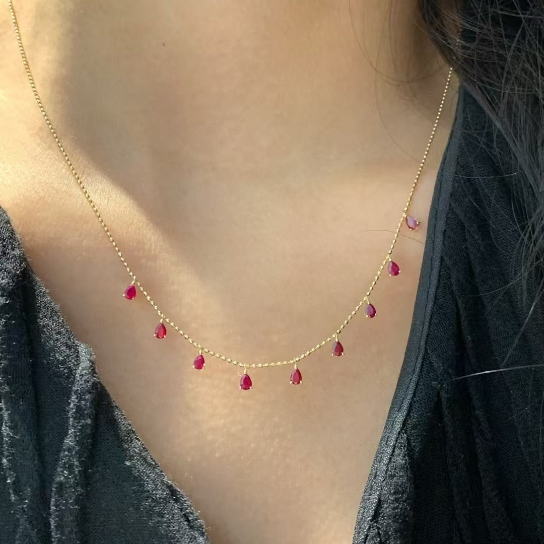 14k Gold 1 Ct Natural Ruby Necklace - 4