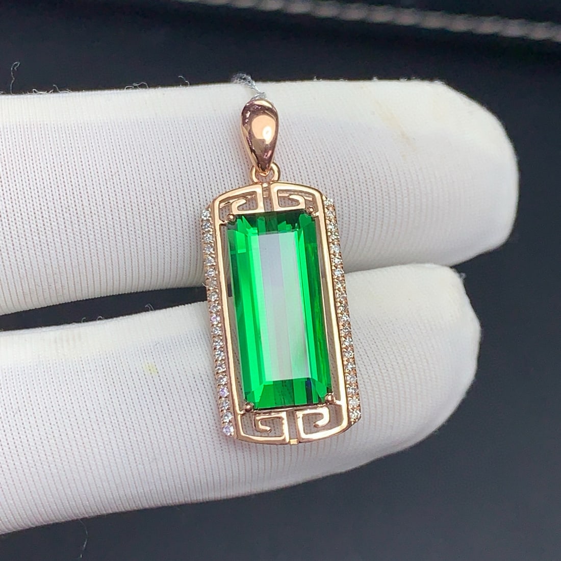 14k Gold 4.3 Ct Natural Tourmaline & Diamond Pendant( Without Chain ) - 2