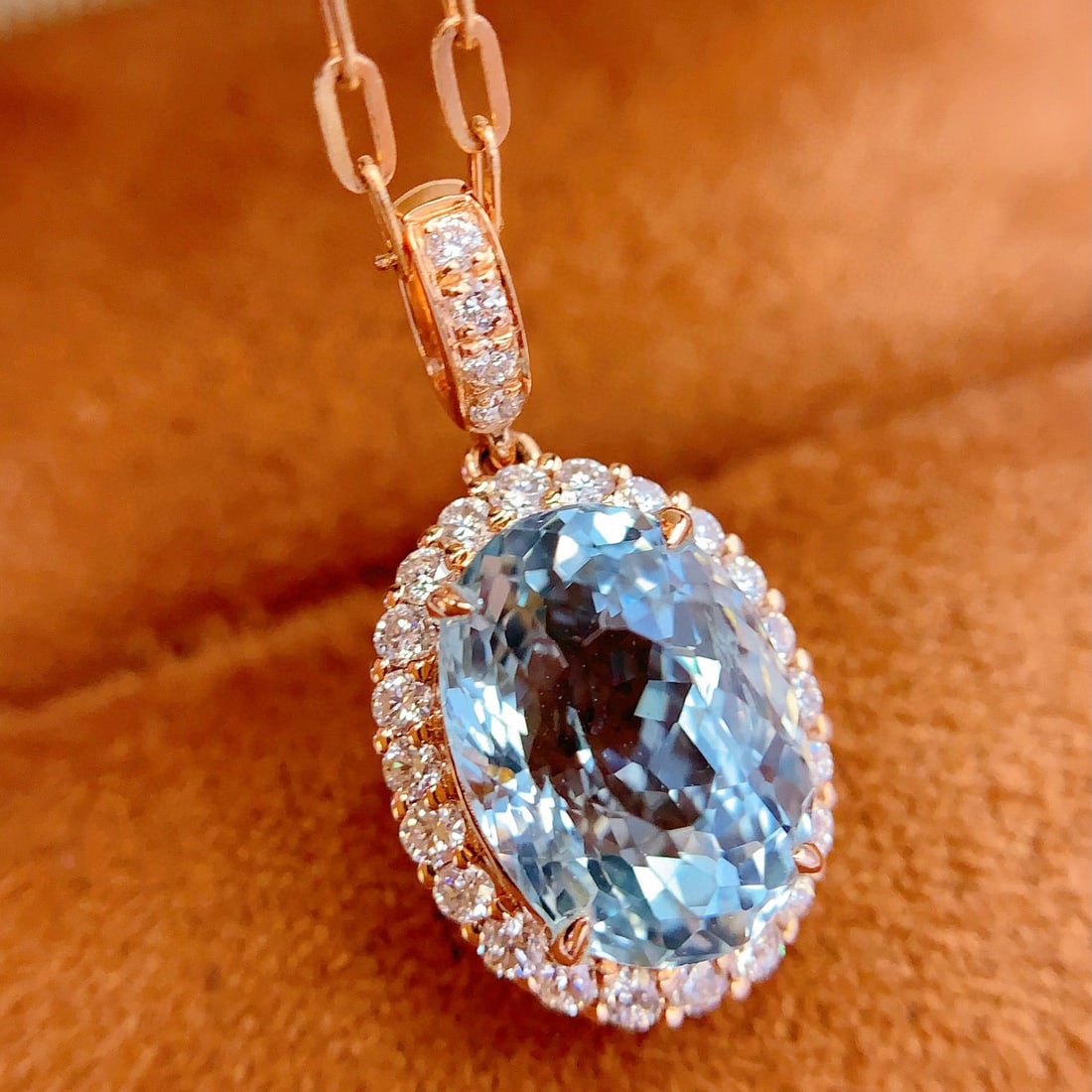 14k Gold 3.1 Ct Natural Aquamarine & Diamond Pendant( Without Chain ) - 3