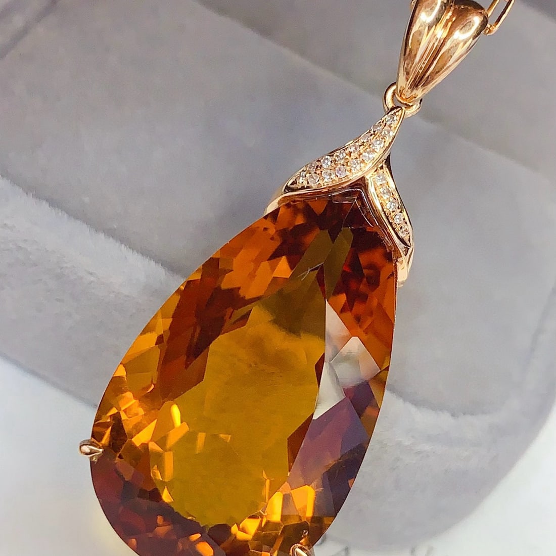 14k Gold 25.85 Ct Natural Citrine & Diamond Pendant( Without Chain ) - 2