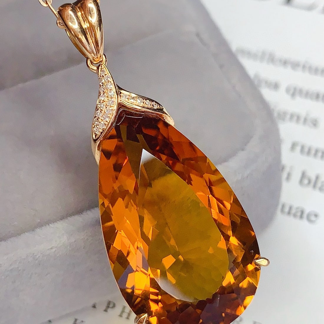 14k Gold 25.85 Ct Natural Citrine & Diamond Pendant( Without Chain ) - 3
