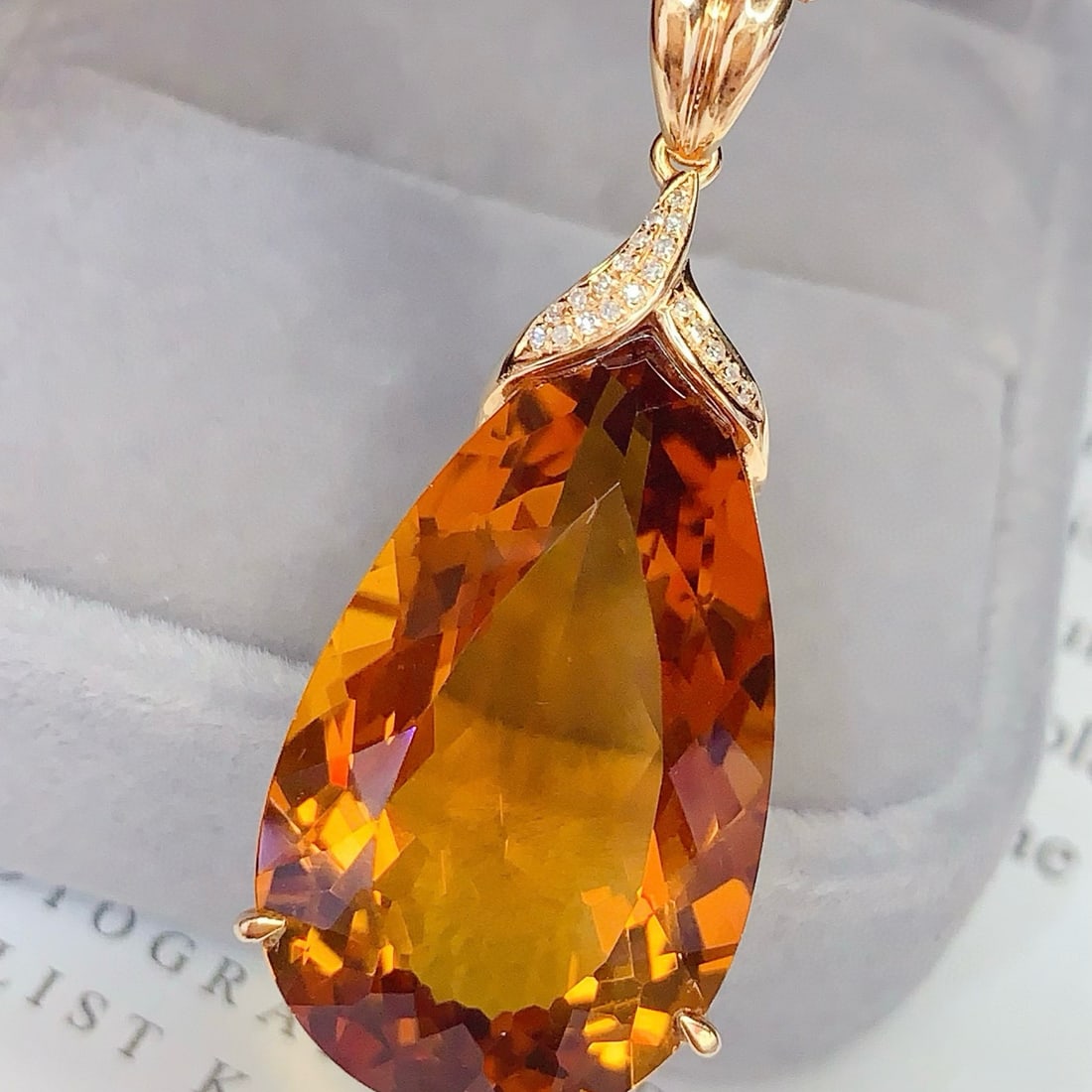 14k Gold 25.85 Ct Natural Citrine & Diamond Pendant( Without Chain ) - 4