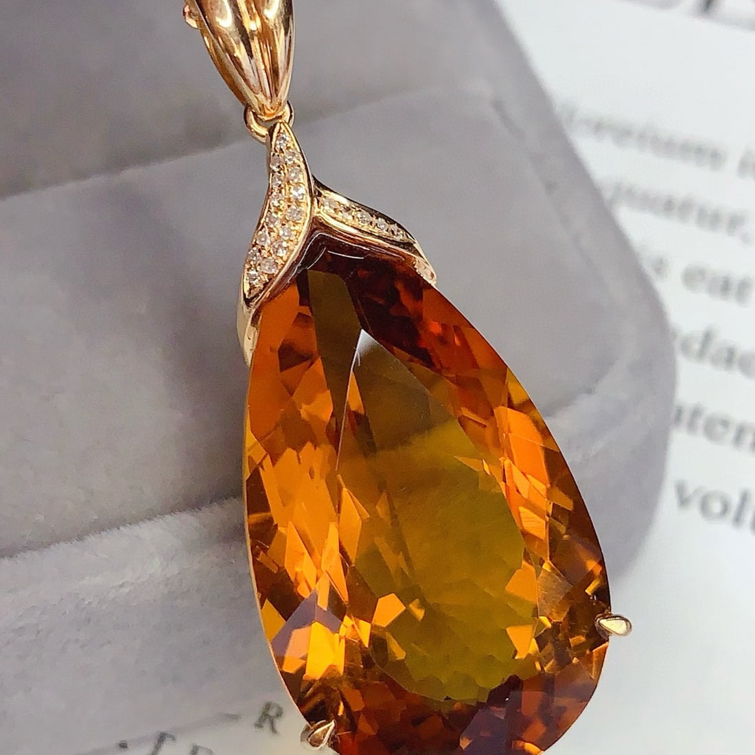 14k Gold 25.85 Ct Natural Citrine & Diamond Pendant( Without Chain ) - 6