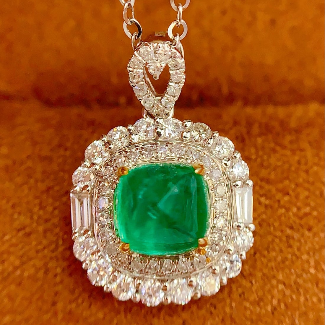 14k Gold 0.7 Ct Natural Emerald & Diamond & Sapphire Pendant( Without Chain ) - 4