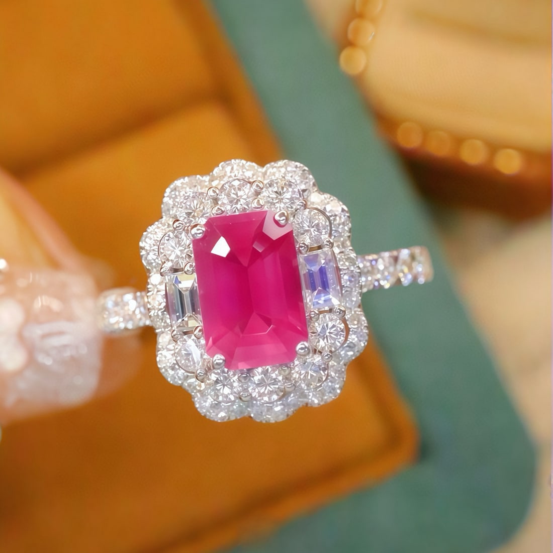 14k Gold 1.93 Ctw Natural Ruby & Diamond Ring: Ref:231091176 // gold content:14k gold // ring size:7. 25us // // main gemstone:ruby // shape:octagonal // carat weight:1. 25ct // color:red // treatment:natural // // adjacent gemstone 2 : diamond //