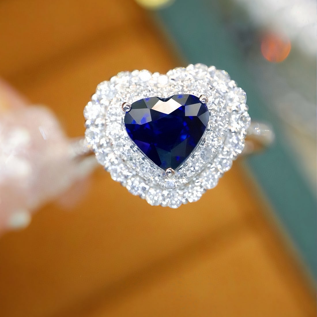 14k Gold 1.51 Ctw Natural Sapphire & Diamond Ring: Ref:231091178 // gold content:14k gold // ring size:7. 25us // // main gemstone:sapphire // shape:heart // carat weight:1. 06ct // color:royal blue // treatment:natural // // adjacent gemstone 2 :