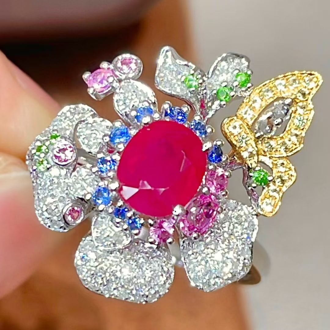 14k Gold 1 Ct Natural Ruby & Diamond Ring: Ref:231091180 // gold content:14k gold // ring size:7. 25us // // main gemstone:ruby // shape:oval // carat weight:1ct // color:red // treatment:natural // // adjacent gemstone 2 : diamond //