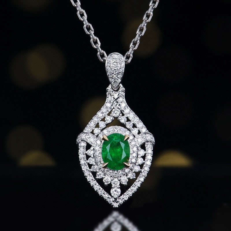 14k Gold 0.7 Ctw Vivid Green Natural Emerald & Diamond Pendant( Without Chain ): Ref:231091181 // gold content:14k gold // main gemstone:emerald // shape:oval // carat weight:0. 4ct // color:vivid green // treatment:natural // // adjacent gemstone 2 : diamond // number of