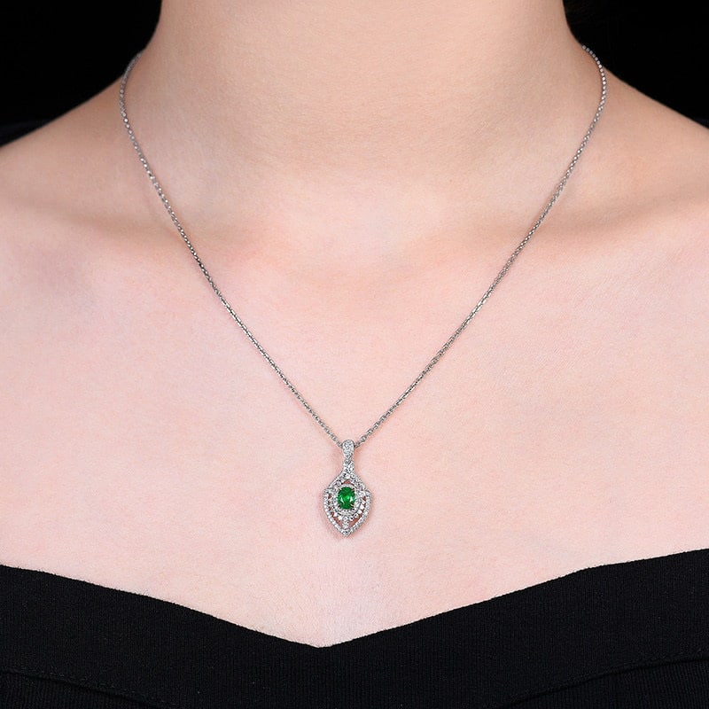 14k Gold 0.7 Ctw Vivid Green Natural Emerald & Diamond Pendant( Without Chain ) - 4