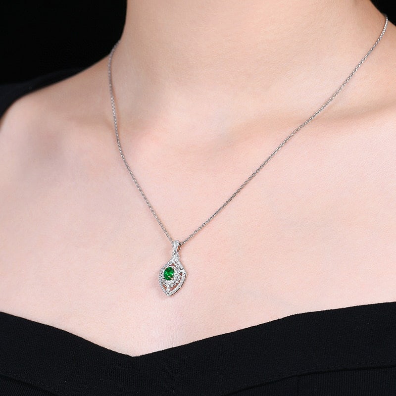 14k Gold 0.7 Ctw Vivid Green Natural Emerald & Diamond Pendant( Without Chain ) - 6
