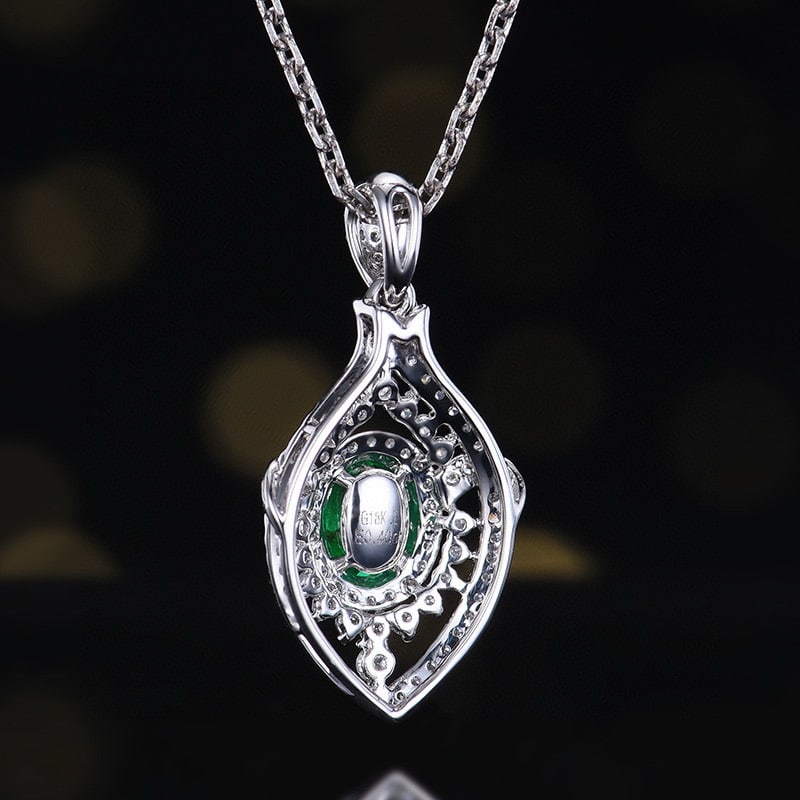 14k Gold 0.7 Ctw Vivid Green Natural Emerald & Diamond Pendant( Without Chain ) - 7