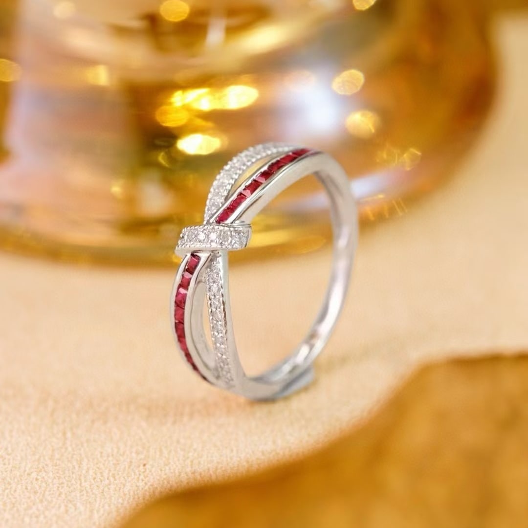 14k Gold 0.65 Ctw Natural Ruby & Diamond Ring: Ref:231091188 // gold content:14k gold // ring size:7. 25us // // main gemstone:ruby // shape:princess // carat weight:0. 53ct // color:red // treatment:natural // // adjacent gemstone 2 : diamond //