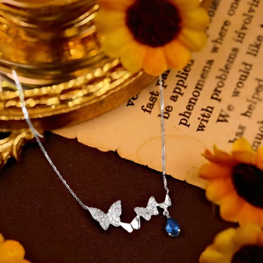 14k Gold 0.5 Ct Natural Sapphire & Diamond Necklace - 2